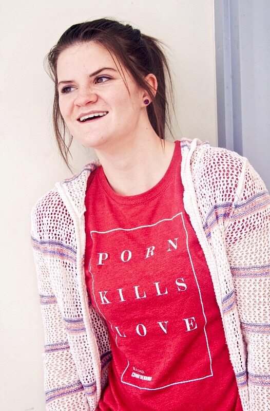 Hayley Stoddard repping the movement by wearing her "Porn Kills Love" T-Shirt. Photo courtesy of Hayley Stoddard. 