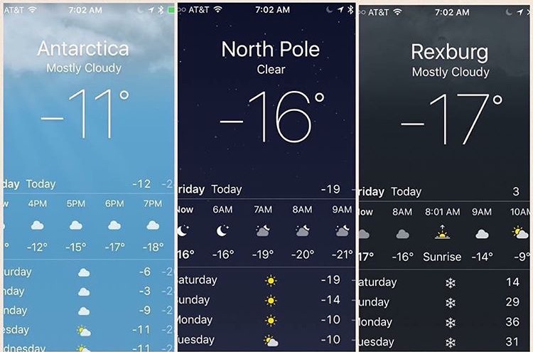 Rexburg's weather compared to other very cold places 